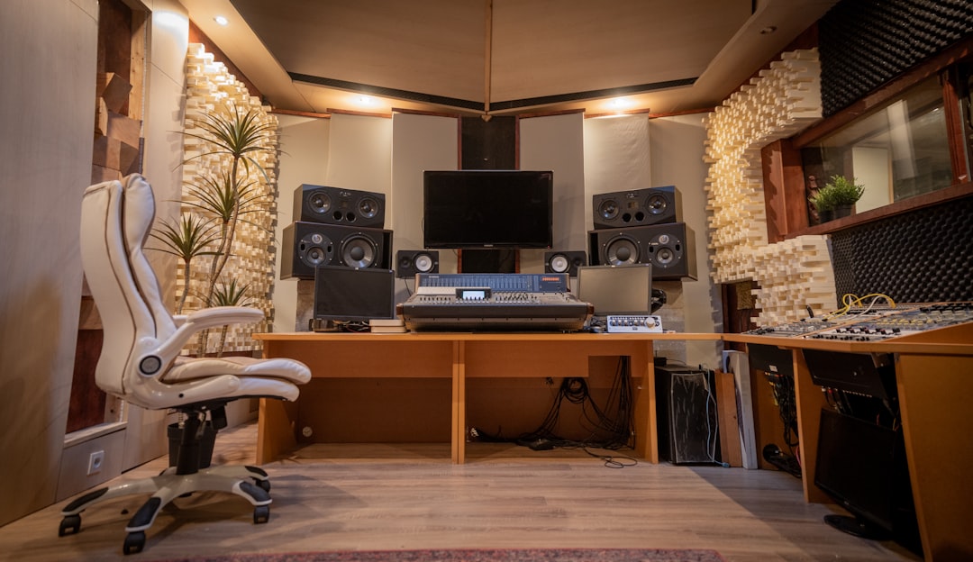 A professional recording studio with soundproofing and equipment.