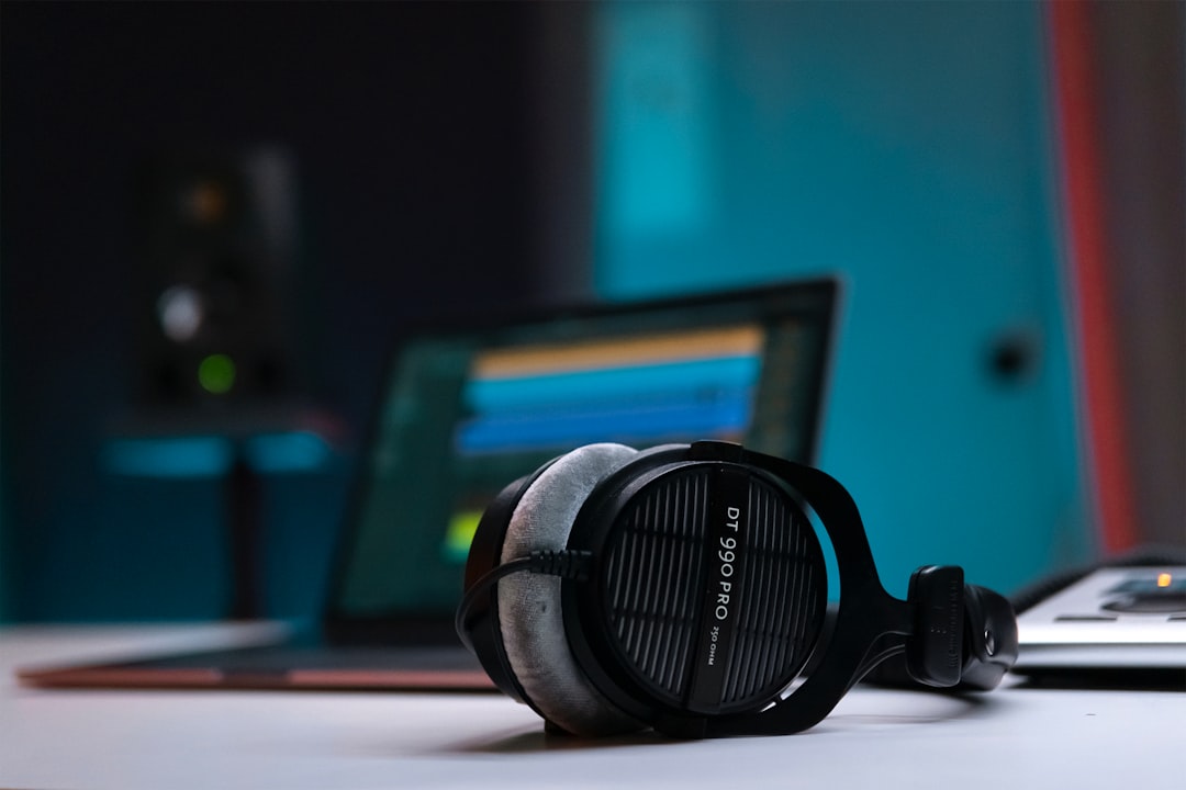 a pair of headphones sitting on top of a table